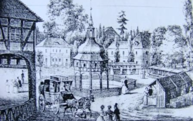 Jedlina-Zdrój Rysunek rynku z dawnych lat w Jedlina-Zdrój