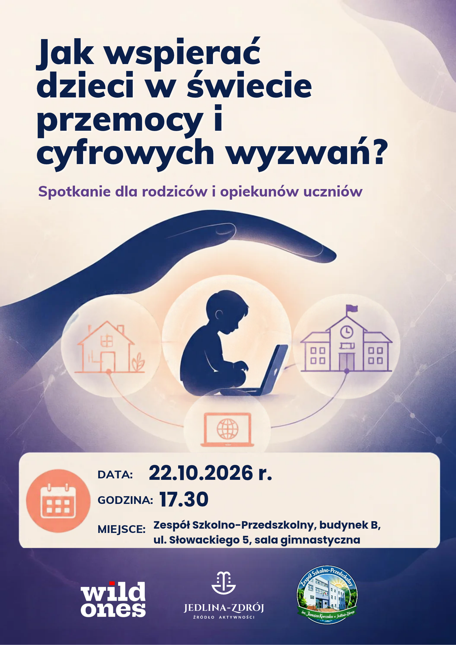Plakat informujący o&nbsp;spotkaniu dla rodzic&oacute;w i&nbsp;opiekun&oacute;w dzieci