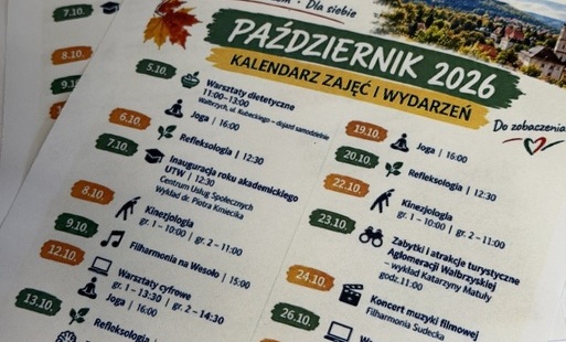 Zdjęcie przedstawia program roku akademickiego 26/27 Uniwersytetu Trzeciego Wieku